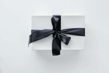 a black and white gift wrapped